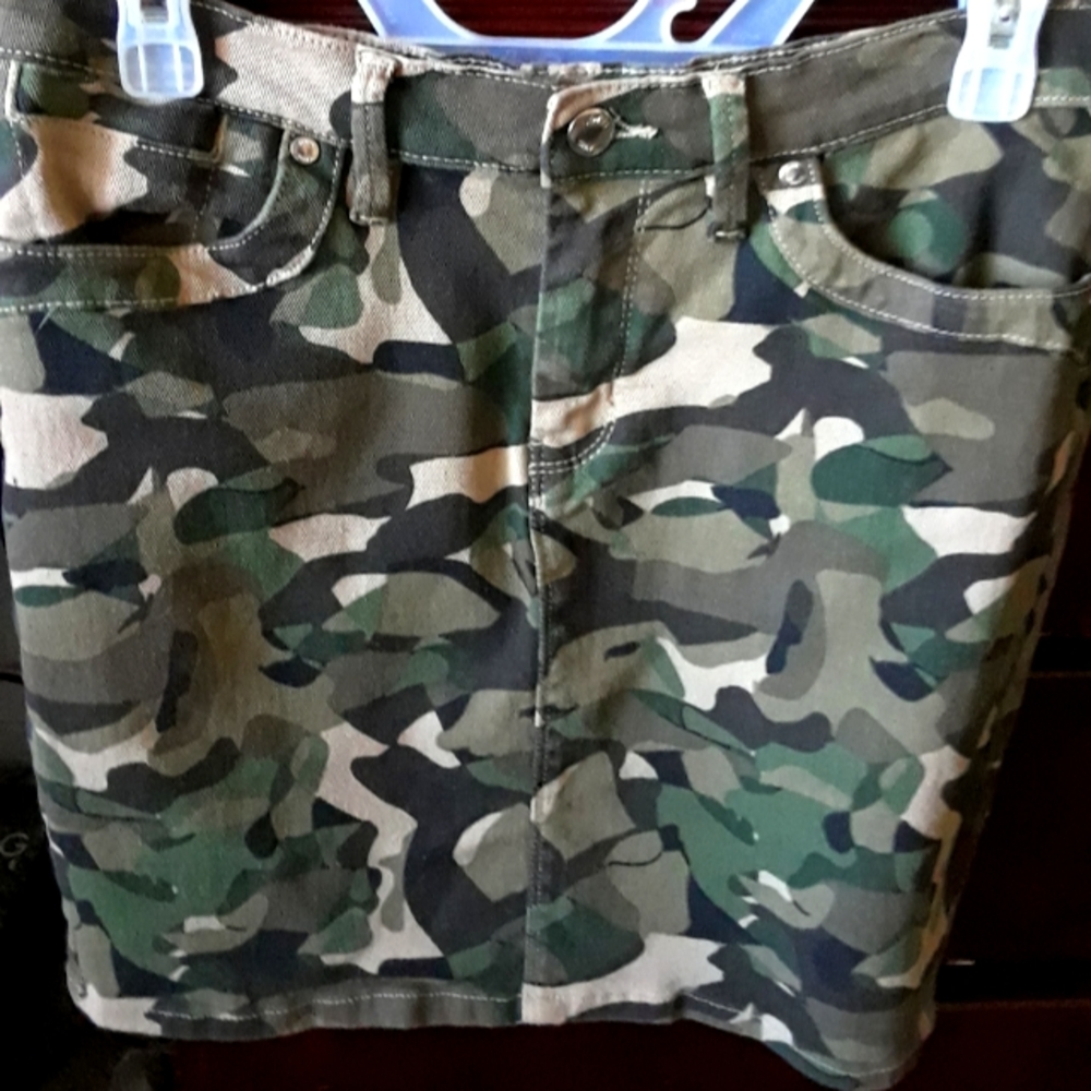 Camo Stretch Denim Skirt